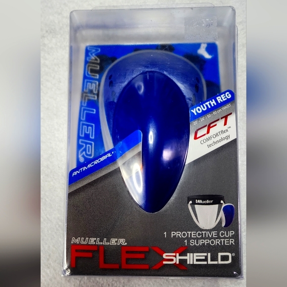 Kids Mueller protective/athletic cup. Youth Regular. INCLUDES SUPPORT STRAP - Picture 1 of 8